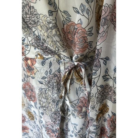 J.O.A. Floral Cold Shoulder Wrap Mini Dress Women's Medium Long Sleeve Lined - Picture 4 of 10